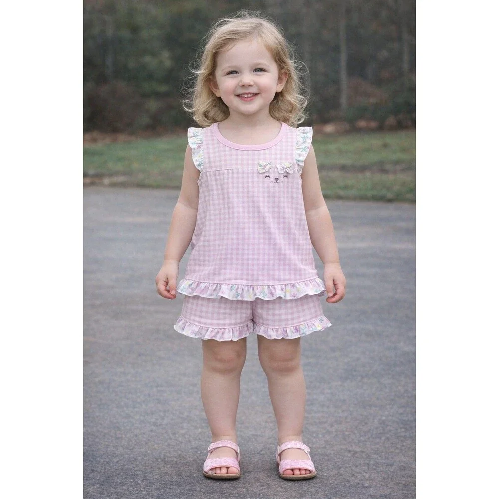 Pajamas 3T Carters Girls 2 piece purple white gingham sleeveless shirt shorts